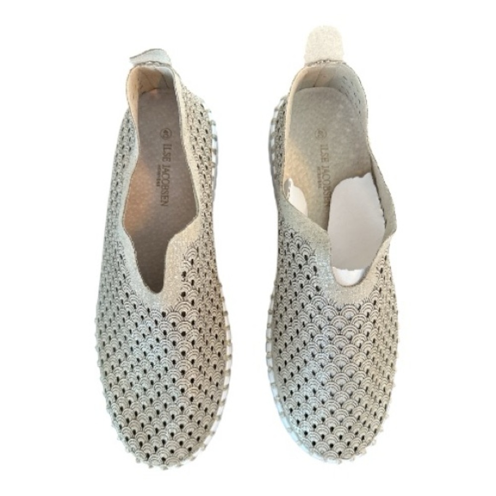 Ilse Jacobsen Silver Perforated Slip-Ons